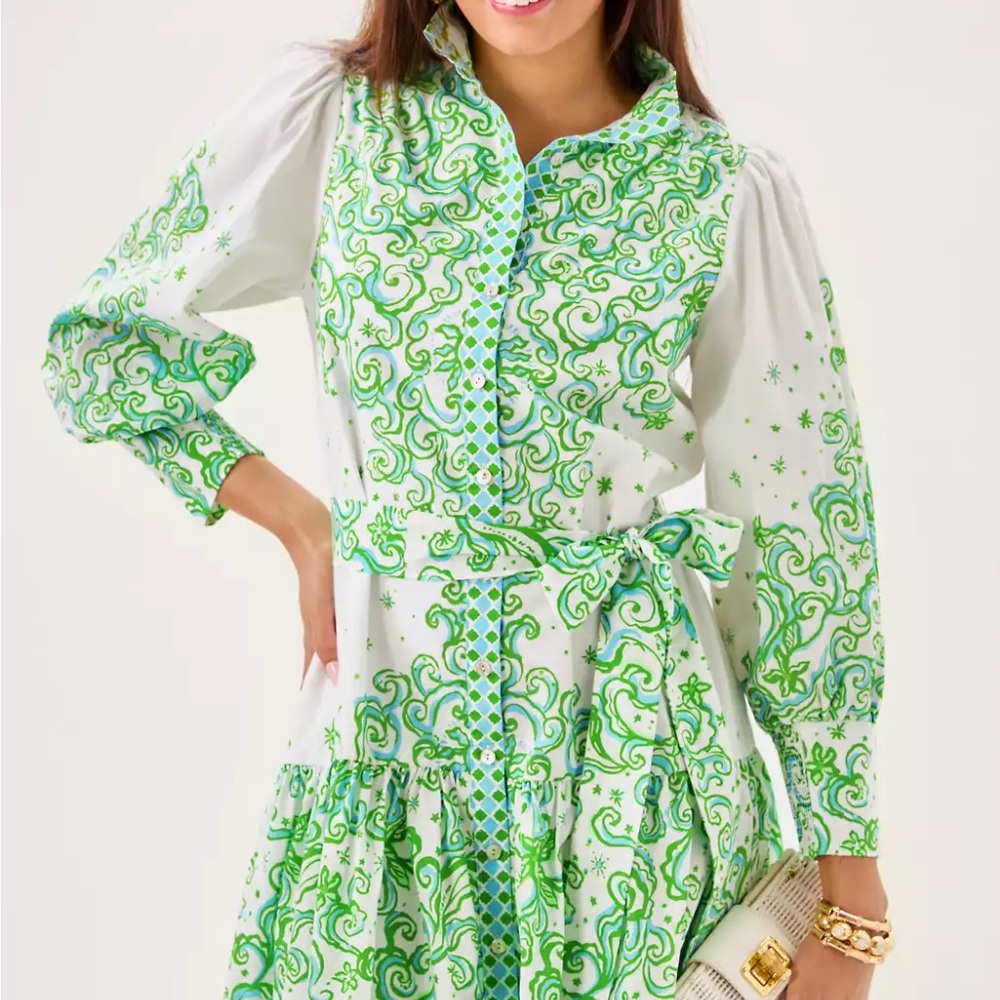 Lilly Pulitzer Drena Tiered Long Sleeve Cotton Shirtdress - Brand New!